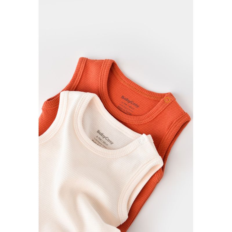 Fashion, accesorii si bijuterii - Copii - Imbracaminte copii - Body-uri copii - Set 2 body-uri fara maneci bebe unisex -100% bumbac organic -Scortisoara/Ecru, BabyCosy (Marime: 18-24 Luni) - Infinity.ro