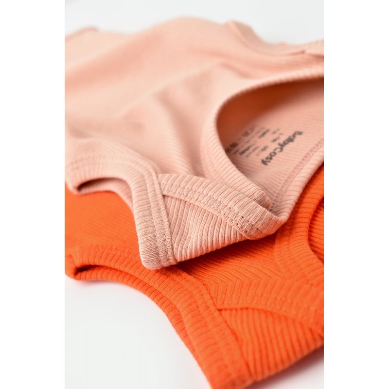 Fashion, accesorii si bijuterii - Copii - Imbracaminte copii - Body-uri copii - Set 2 body-uri fara maneci bebe unisex din bumbac organic si modal - Rodie/Piersica, BabyCosy (Marime: 0-3 Luni) - Infinity.ro