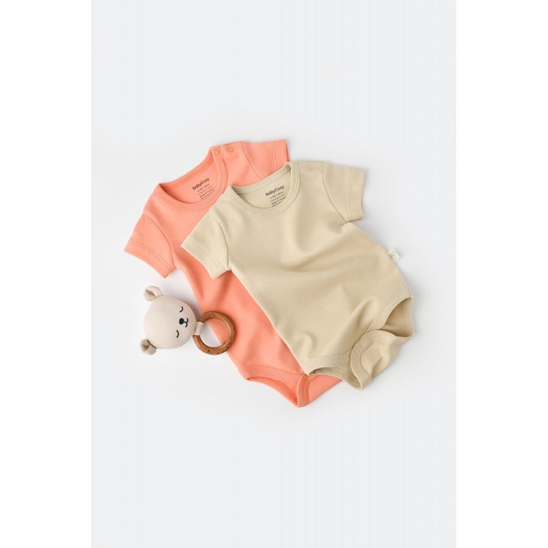 Fashion, accesorii si bijuterii - Copii - Imbracaminte copii - Body-uri copii - Set 2 body-uri bebe unisex -100% bumbac organic - Roz/Crem, BabyCosy (Marime: 18-24 Luni) - Infinity.ro