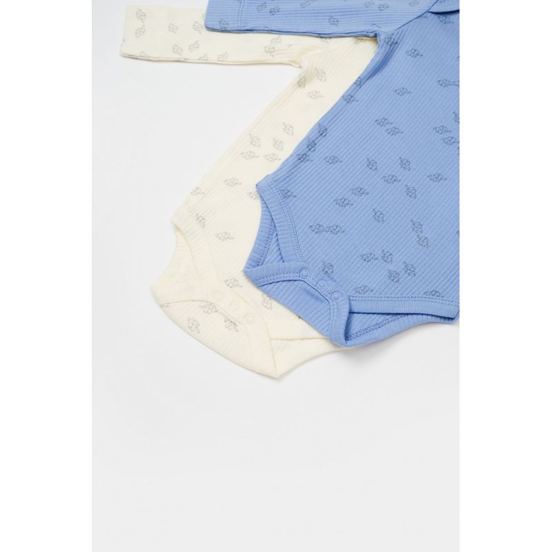 Fashion, accesorii si bijuterii - Copii - Imbracaminte copii - Body-uri copii - Set 2 body-uri cu maneca lunga Printed, BabyCosy, 50% modal+50% bumbac, Ecru/Lavanda (Marime: 6-9 luni) - Infinity.ro