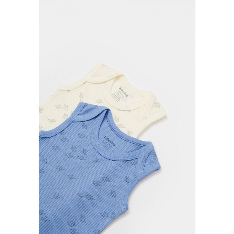 Fashion, accesorii si bijuterii - Copii - Imbracaminte copii - Body-uri copii - Set 2 body-uri fara maneci Printed, BabyCosy, 50% modal+50% bumbac, Ecru/Lavanda (Marime: 3-6 Luni) - Infinity.ro