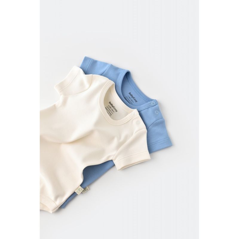 Fashion, accesorii si bijuterii - Copii - Imbracaminte copii - Body-uri copii - Set 2 body-uri bebe unisex -100% bumbac organic - Ecru/Bleu, BabyCosy (Marime: 12-18 Luni) - Infinity.ro