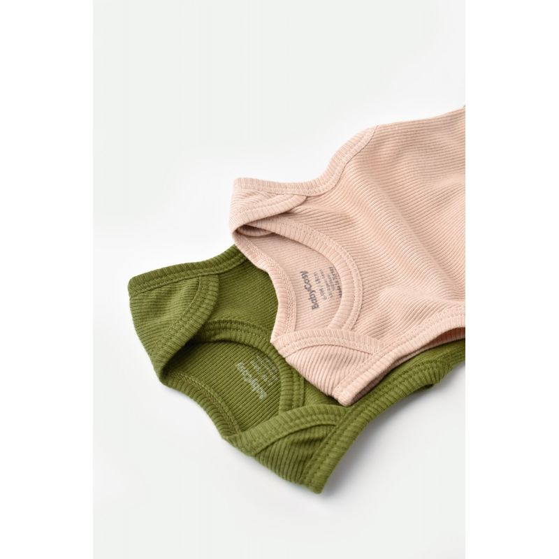 Fashion, accesorii si bijuterii - Copii - Imbracaminte copii - Body-uri copii - Set 2 body-uri fara maneci bebe unisex din bumbac organic si modal - Verde/Blush, BabyCosy (Marime: 18-24 Luni) - Infinity.ro