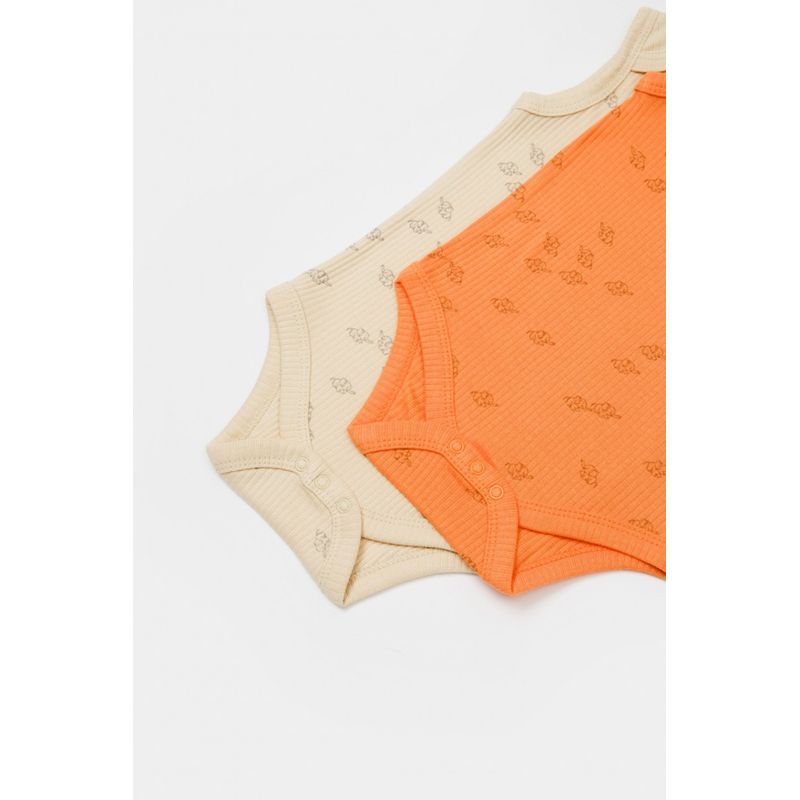 Fashion, accesorii si bijuterii - Copii - Imbracaminte copii - Body-uri copii - Set 2 body-uri fara maneci Printed, BabyCosy, 50% modal+50% bumbac, Stone/Apricot (Marime: 3-6 Luni) - Infinity.ro
