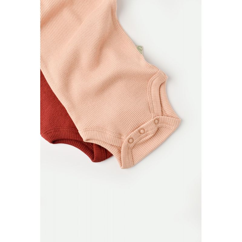 Fashion, accesorii si bijuterii - Copii - Imbracaminte copii - Body-uri copii - Set 2 body-uri bebe unisex din bumbac organic si modal - Caramiziu/Somon, BabyCosy (Marime: 18-24 Luni) - Infinity.ro