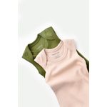 Fashion, accesorii si bijuterii - Copii - Imbracaminte copii - Body-uri copii - Set 2 body-uri fara maneci bebe unisex din bumbac organic si modal - Verde/Blush, BabyCosy (Marime: 9-12 luni) - Infinity.ro