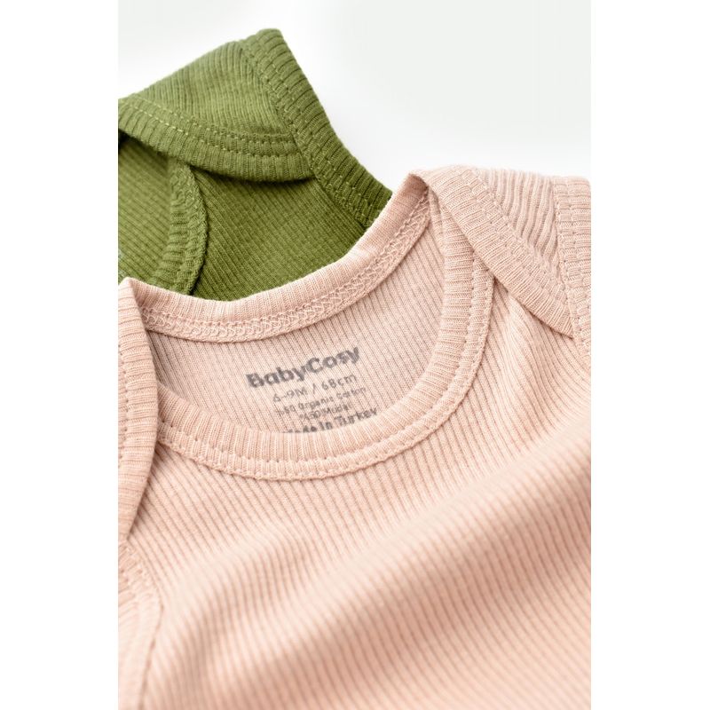 Fashion, accesorii si bijuterii - Copii - Imbracaminte copii - Body-uri copii - Set 2 body-uri fara maneci bebe unisex din bumbac organic si modal - Verde/Blush, BabyCosy (Marime: 9-12 luni) - Infinity.ro