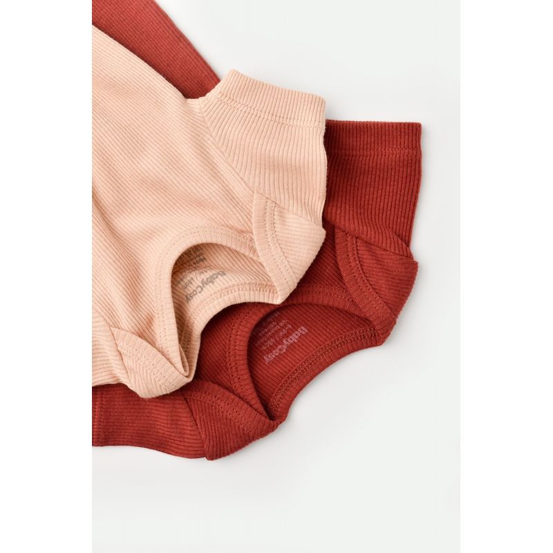 Fashion, accesorii si bijuterii - Copii - Imbracaminte copii - Body-uri copii - Set 2 body-uri bebe unisex din bumbac organic si modal - Caramiziu/Somon, BabyCosy (Marime: 12-18 Luni) - Infinity.ro