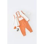 Fashion, accesorii si bijuterii - Copii - Imbracaminte copii - Body-uri copii - Set 3 piese Broscuta cu body, pantalonasi si vestuta din 80%bumbac organic si 20% poliester - Portocaliu, BabyCosy (Marime: 6-9 - Infinity.ro