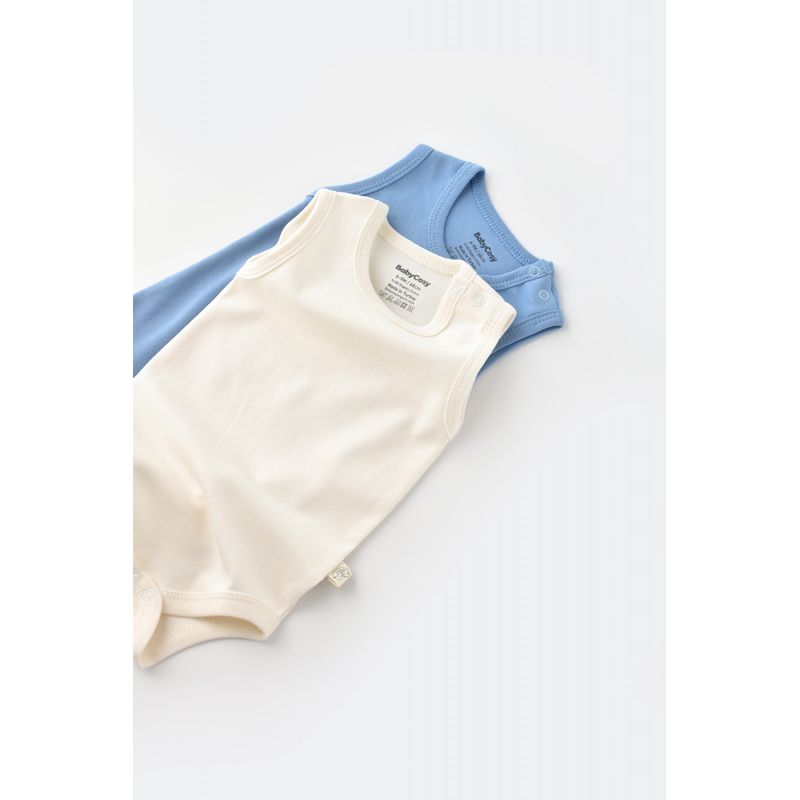 Fashion, accesorii si bijuterii - Copii - Imbracaminte copii - Body-uri copii - Set 2 body-uri fara maneci bebe unisex -100% bumbac organic - Ecru/Bleu, BabyCosy (Marime: 3-6 Luni) - Infinity.ro