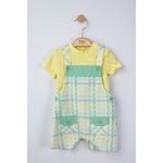 Fashion, accesorii si bijuterii - Copii - Imbracaminte copii - Salopete copii - Set salopeta cu tricou in carouri pentru bebelusi, Tongs baby (Culoare: Galben, Marime: 3-6 Luni) - Infinity.ro