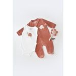 Fashion, accesorii si bijuterii - Copii - Imbracaminte copii - Salopete copii - Set Broscuta cu salopeta si body din 80%bumbac organic si 20% poliester - Caramiziu, BabyCosy (Marime: 3-6 Luni) - Infinity.ro