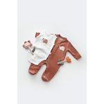 Fashion, accesorii si bijuterii - Copii - Imbracaminte copii - Salopete copii - Set Broscuta cu salopeta si body din 80%bumbac organic si 20% poliester - Caramiziu, BabyCosy (Marime: 3-6 Luni) - Infinity.ro