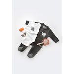Fashion, accesorii si bijuterii - Copii - Imbracaminte copii - Salopete copii - Set Broscuta cu salopeta si body din 80%bumbac organic si 20% poliester - Antracit, BabyCosy (Marime: 3-6 Luni) - Infinity.ro