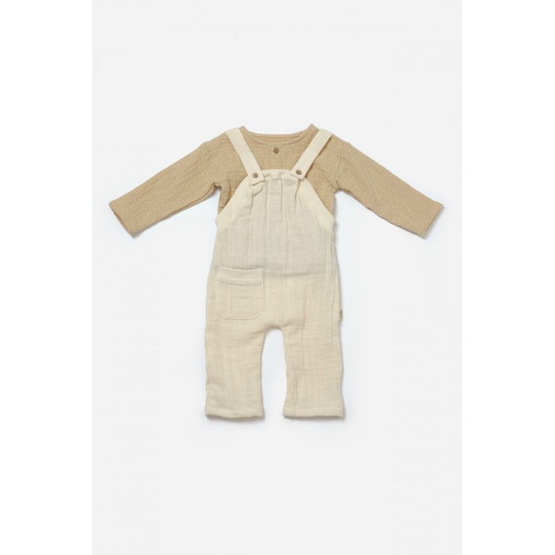 Fashion, accesorii si bijuterii - Copii - Imbracaminte copii - Salopete copii - Set bluza si salopeta, Winter muselin, 100% bumbac - Stone, BabyCosy (Marime: 6-9 luni) - Infinity.ro