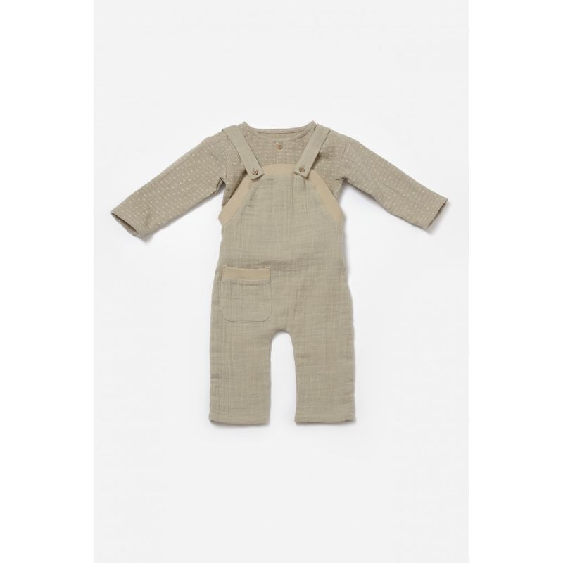 Fashion, accesorii si bijuterii - Copii - Imbracaminte copii - Body-uri copii - Set bluza si salopeta, Winter muselin, 100% bumbac - Verde, BabyCosy (Marime: 9-12 luni) - Infinity.ro