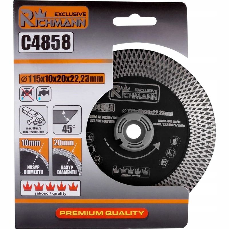 Casa si Gradina - Constructii - Scule electrice si accesorii - Accesorii polizare si slefuire - Disc diamantat turbo, dublu segmetat, placi ceramice, taiere umeda si uscata, 115 mm/22.23 mm, Richmann Exclusive - Infinity.ro