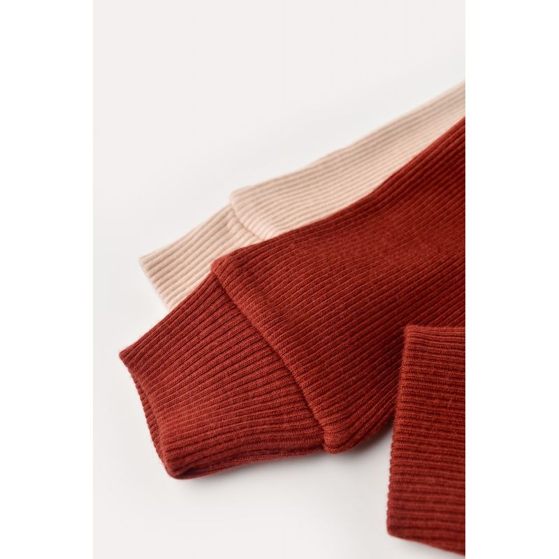 Fashion, accesorii si bijuterii - Copii - Imbracaminte copii - Pantaloni copii - Set 2 pantaloni bebe unisex din bumbac organic si modal - Caramiziu/Somon, BabyCosy (Marime: 6-9 luni) - Infinity.ro
