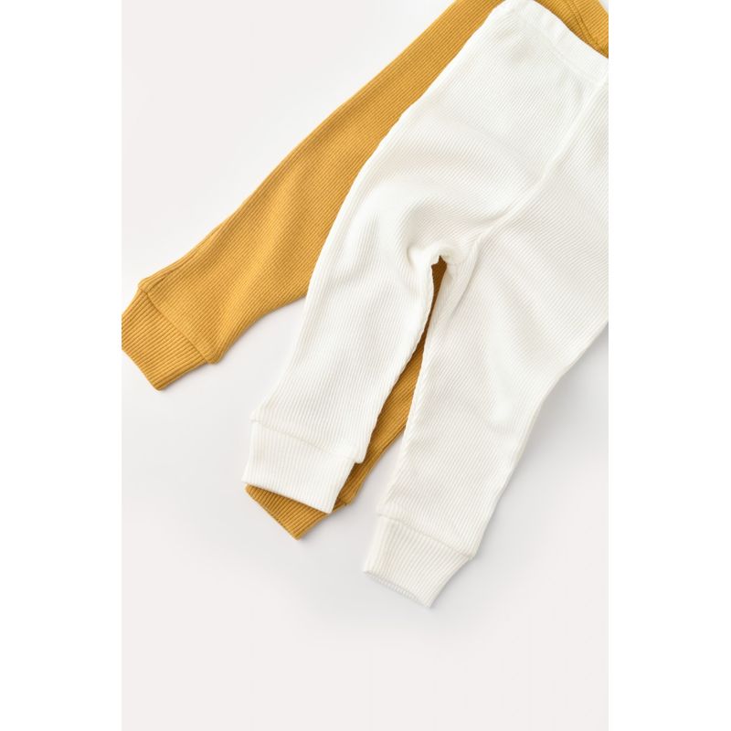 Fashion, accesorii si bijuterii - Copii - Imbracaminte copii - Pantaloni copii - Set 2 pantaloni bebe unisex din bumbac organic si modal - Mustar/Ecru, BabyCosy (Marime: 6-9 luni) - Infinity.ro