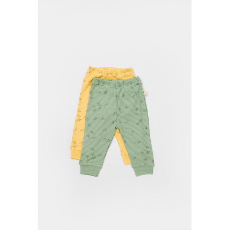 Fashion, accesorii si bijuterii - Copii - Imbracaminte copii - Pantaloni copii - Set 2 pantalonasi Printed, BabyCosy, 50% modal+50% bumbac, Verde/Lamaie (Marime: 6-9 luni) - Infinity.ro