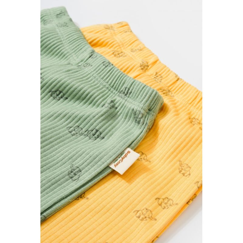 Fashion, accesorii si bijuterii - Copii - Imbracaminte copii - Pantaloni copii - Set 2 pantalonasi Printed, BabyCosy, 50% modal+50% bumbac, Verde/Lamaie (Marime: 6-9 luni) - Infinity.ro