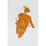 Fashion, accesorii si bijuterii - Copii - Imbracaminte copii - Body-uri copii - Set 3 piese: bluzita cu maneca lunga, pantaloni lungi si caciulita din bumbac organic si modal - Mustar BabyCosy (Marime: 12-18 - Infinity.ro