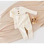 Fashion, accesorii si bijuterii - Copii - Imbracaminte copii - Treninguri si compleuri copii - Set bluzita cu maneca lunga si pantaloni lungi din bumbac organic si modal - Ecru BabyCosy (Marime: 12-18 Luni) - Infinity.ro