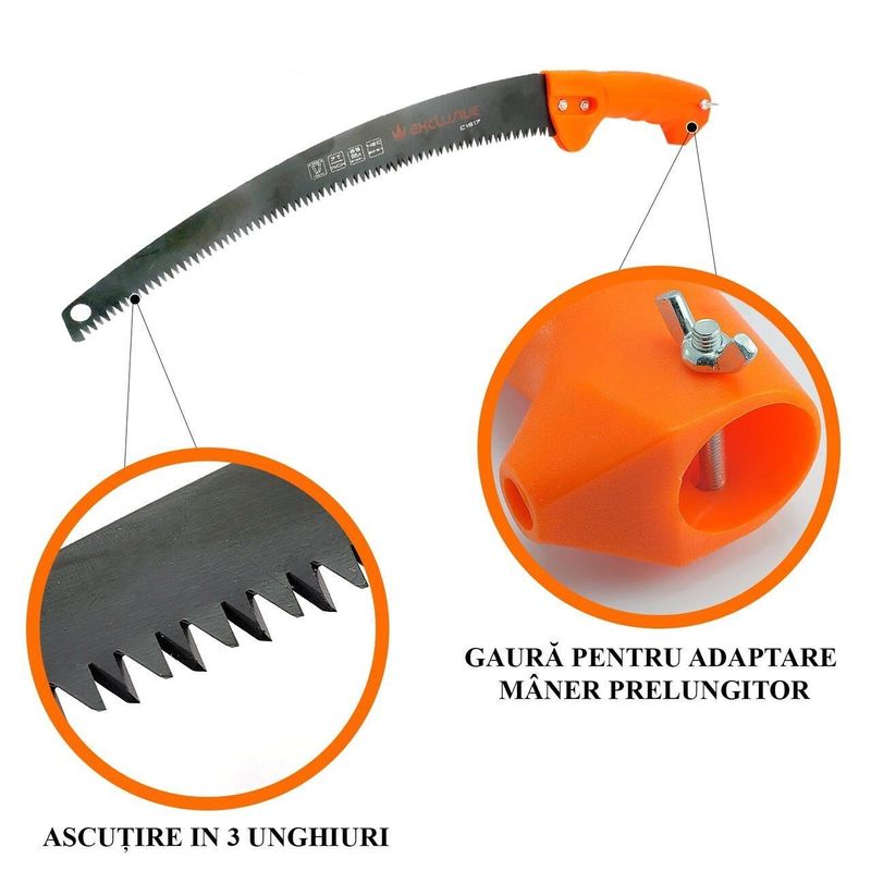 Casa si Gradina - Constructii - Scule de mana si unelte - Bomfaiere si fierastraie - Fierastrau taiat crengi 350mm teflonat cu gaura pentru maner prelungitor - Infinity.ro