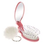 Ingrijire personala si Cosmetice - Ingrijire personala - Ingrijire par - Perii de par si piepteni - Perie par compacta, cu oglinda, pompon colorat, verde/roz, travel size 7.5cm - Infinity.ro