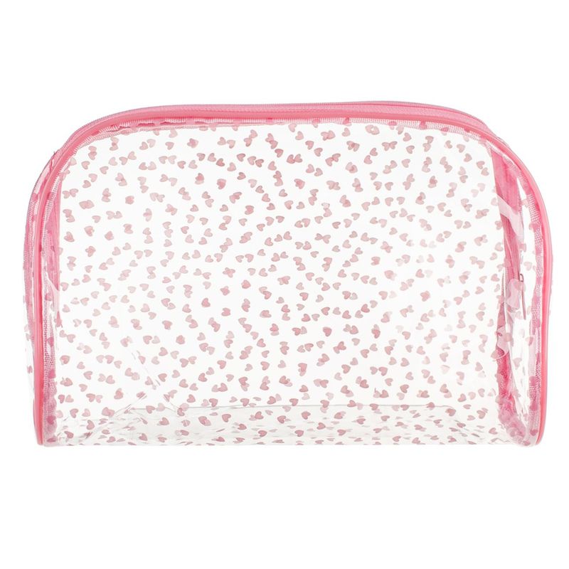 Ingrijire personala si Cosmetice - Machiaj - Portfarduri si genti cosmetice - Portfard transparent, model inimi roz, dimensiuni 28.5 x 11 x 17cm, pvc - Infinity.ro