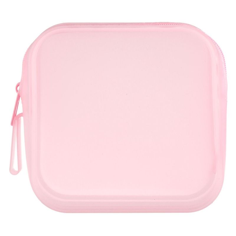Ingrijire personala si Cosmetice - Machiaj - Portfarduri si genti cosmetice - Portfard silicon, transparent cu maner, culoare roz, dimensiuni 14 x 5 x 14 cm - Infinity.ro