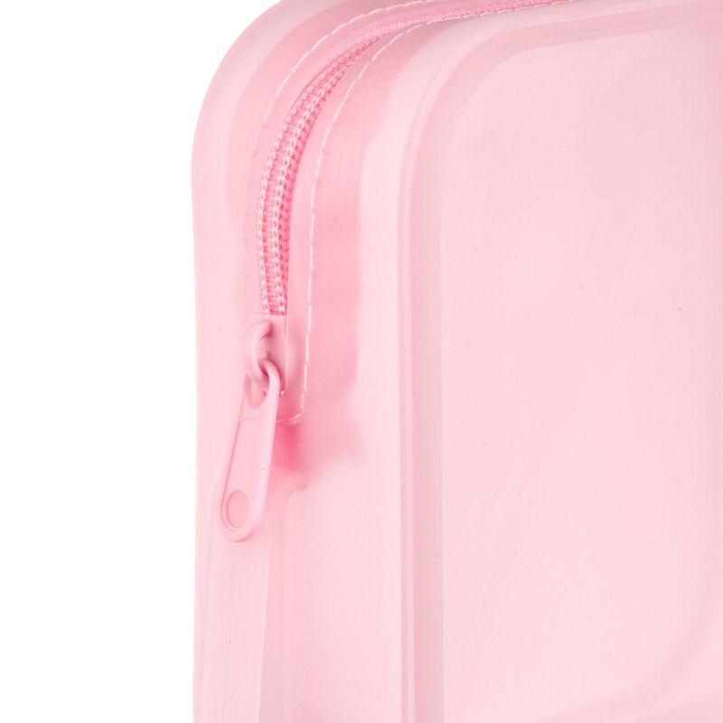 Ingrijire personala si Cosmetice - Machiaj - Portfarduri si genti cosmetice - Portfard silicon, transparent cu maner, culoare roz, dimensiuni 14 x 5 x 14 cm - Infinity.ro