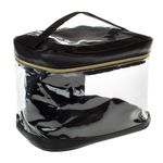 Ingrijire personala si Cosmetice - Machiaj - Portfarduri si genti cosmetice - Portfard transparent tip valiza, model negru, dimensiuni 26 x 18.5 x 20.5cm - Infinity.ro