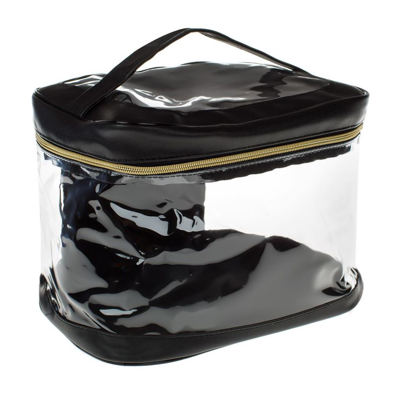 Ingrijire personala si Cosmetice - Machiaj - Portfarduri si genti cosmetice - Portfard transparent tip valiza, model negru, dimensiuni 26 x 18.5 x 20.5cm - Infinity.ro
