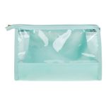 Ingrijire personala si Cosmetice - Machiaj - Portfarduri si genti cosmetice - Portfard, turcoaz, transparent, fermoar auriu, dimensiuni 21.5 x 6 x 14cm - Infinity.ro