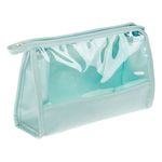 Ingrijire personala si Cosmetice - Machiaj - Portfarduri si genti cosmetice - Portfard, turcoaz, transparent, fermoar auriu, dimensiuni 21.5 x 6 x 14cm - Infinity.ro