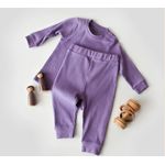Fashion, accesorii si bijuterii - Copii - Imbracaminte copii - Treninguri si compleuri copii - Set bluzita cu maneca lunga si pantaloni lungi din bumbac organic si 5% elastan - Mov, BabyCosy (Marime: 6-9 luni) - Infinity.ro