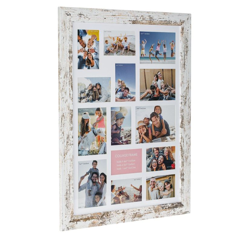 Market - Cadouri - Rame si albume foto - Rama foto, model vintage, lemn alb brushed, dimensiune 59 x 79 cm, pentru 14 poze, montare orizontala si verticala - Infinity.ro