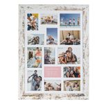 Market - Cadouri - Rame si albume foto - Rama foto, model vintage, lemn alb brushed, dimensiune 59 x 79 cm, pentru 14 poze, montare orizontala si verticala - Infinity.ro