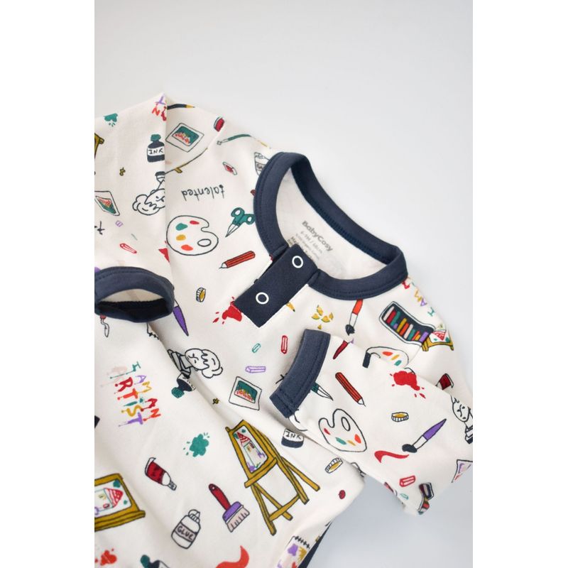 Fashion, accesorii si bijuterii - Copii - Imbracaminte copii - Treninguri si compleuri copii - Set bluzita cu maneca lunga si nasturei si pantaloni lungi, 100% bumbac organic, BabyCosy, Bleumarin (Marime: 3-6 Luni) - Infinity.ro