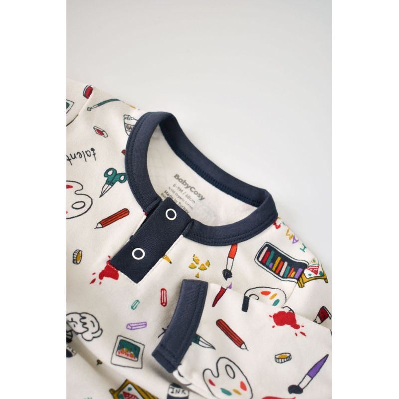 Fashion, accesorii si bijuterii - Copii - Imbracaminte copii - Treninguri si compleuri copii - Set bluzita cu maneca lunga si nasturei si pantaloni lungi, 100% bumbac organic, BabyCosy, Bleumarin (Marime: 3-6 Luni) - Infinity.ro
