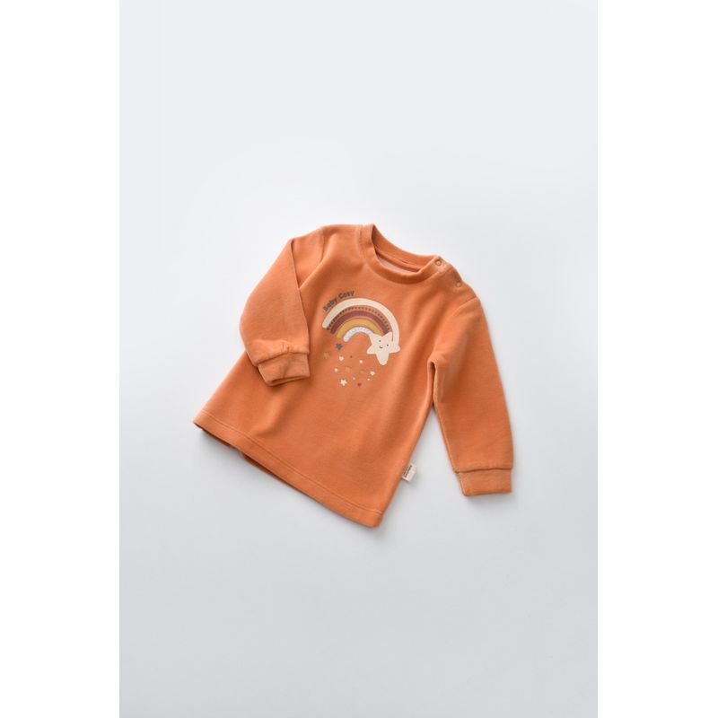 Fashion, accesorii si bijuterii - Copii - Imbracaminte copii - Treninguri si compleuri copii - Set Curcubeu cu bluzita cu maneca lunga si pantaloni lungi din 80%bumbac organic si 20% poliester - Portocaliu, BabyCosy (Marime - Infinity.ro