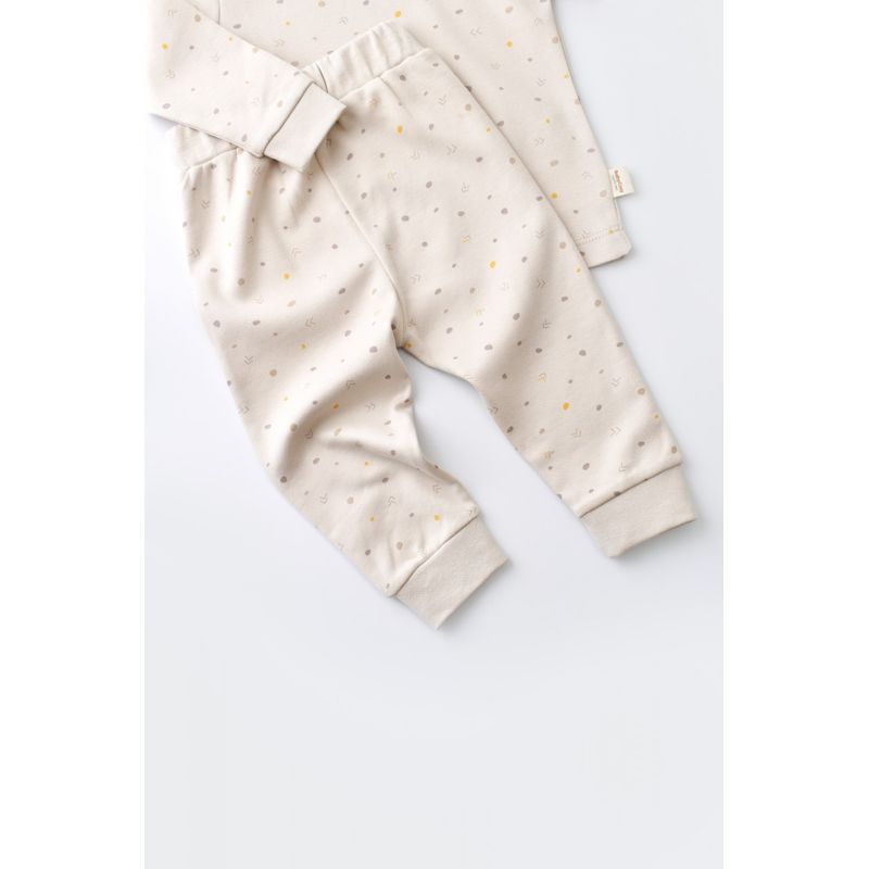 Fashion, accesorii si bijuterii - Copii - Imbracaminte copii - Treninguri si compleuri copii - Set bluzita cu maneca lunga si pantaloni lungi - bumbac organic 100% - Crem cu buline, BabyCosy (Marime: 3-6 Luni) - Infinity.ro