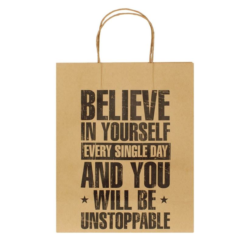 Market - Cadouri - Pungi cadou si accesorii - Sacosa cadou kraft, believe in yourself, hartie, 26 x 12 x 32cm, maro - Infinity.ro