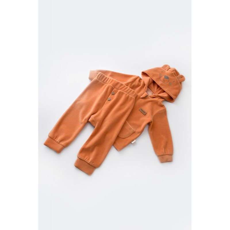 Fashion, accesorii si bijuterii - Copii - Imbracaminte copii - Treninguri si compleuri copii - Set Ursulet cu bluzita cu fermoar si gluga si pantaloni lungi din 80%bumbac organic si 20% poliester - Portocaliu, BabyCosy (Mar - Infinity.ro