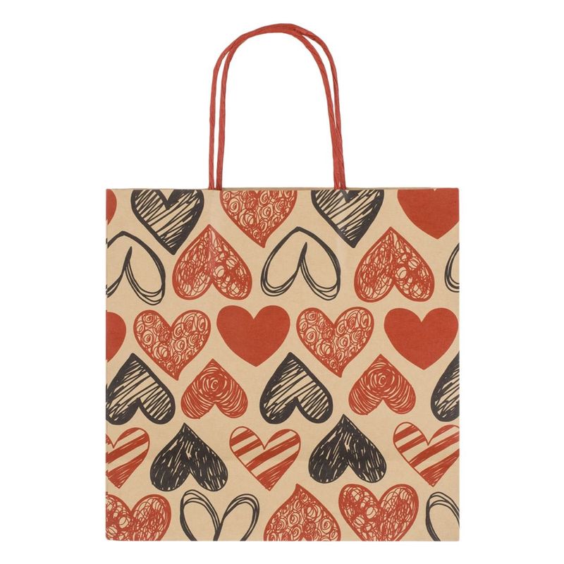 Market - Cadouri - Pungi cadou si accesorii - Pungi cadou kraft, inimi, marime 21 x 10x 21.5cm, multicolor - Infinity.ro