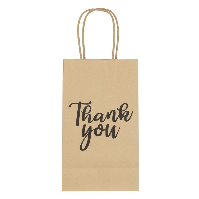 Market - Cadouri - Pungi cadou si accesorii - Pungi cadou kraft, imprimeu negru "thank you", dimensiuni 13.5 x 8 x 23cm, manere scurte hartie maro - Infinity.ro