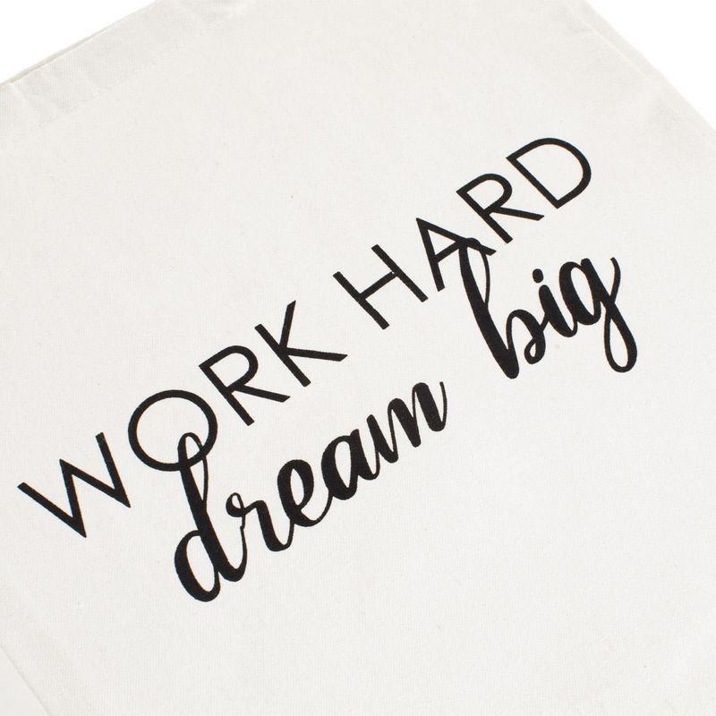 Market - Cadouri - Pungi cadou si accesorii - Sacosa textila, model work hard dream big, culoare ecru, dimensiuni 34 x 10x 40cm, compozitie 100% panza - Infinity.ro
