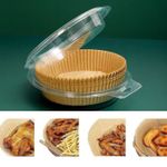 Market - Curatenie si intretinere casa - Produse bucatarie - Pungi si folii alimentare - Set 100 Hartii de copt sau prajit pentru Airfryer, Forma rotund, in suport de plastic cu capac, 16 x 16 cm - Infinity.ro