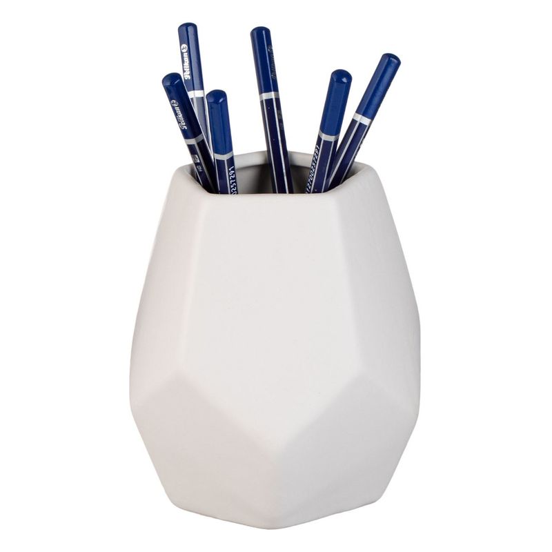 Carti si Birotica - Birotica - Accesorii de birou - Suporturi accesorii birou - Suport pixuri ceramic, poligonal alb, 11 x 11 x 12.5 cm - Infinity.ro